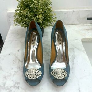 Badgley Mischka Embellished Peep Toe Storm Blue Heels